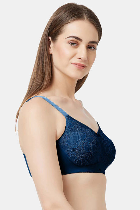Soie Double Layered Non Wired Full Coverage Lace Bra - Blue — image 4
